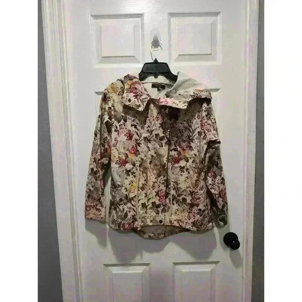 Margot Floral Hooded Full Zip Snap‎ Button Coat Jacket With Pockets Size XSMALL